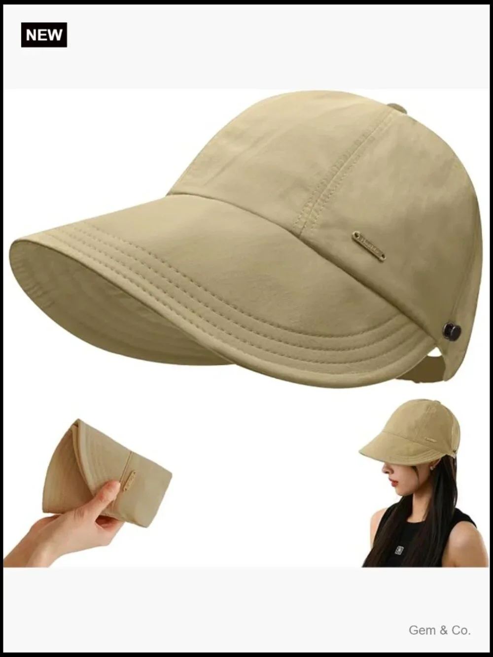 UPF 50+ Sun Hat Wide Brim Packable Ponytail Adjustable Fishing Hiking Hat